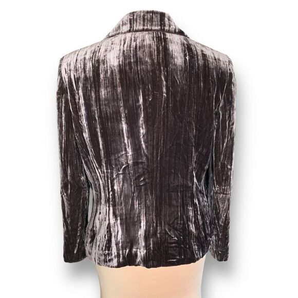 Vintage Tesori Blazer Jacket Crushed Brown Velvet Gold Metallic Button Tailored - Picture 3 of 8